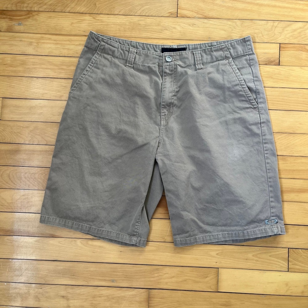 Oakley Mens Khaki Chino Shorts Tan Cotton Twill Size 36 Embroidered Logo Y2K